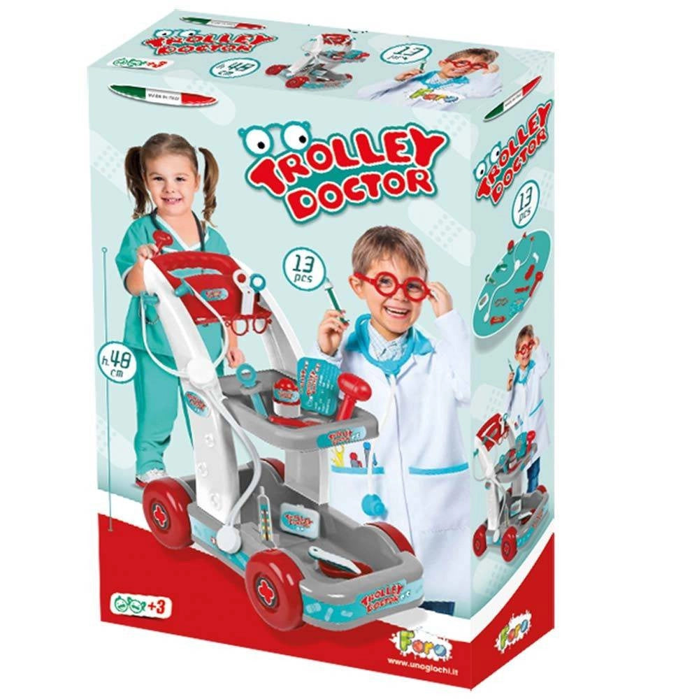 Trade Shop - Carrello Trolley Dottore Giocattolo Bambini Stetoscopio Accessori Gioco Medico -