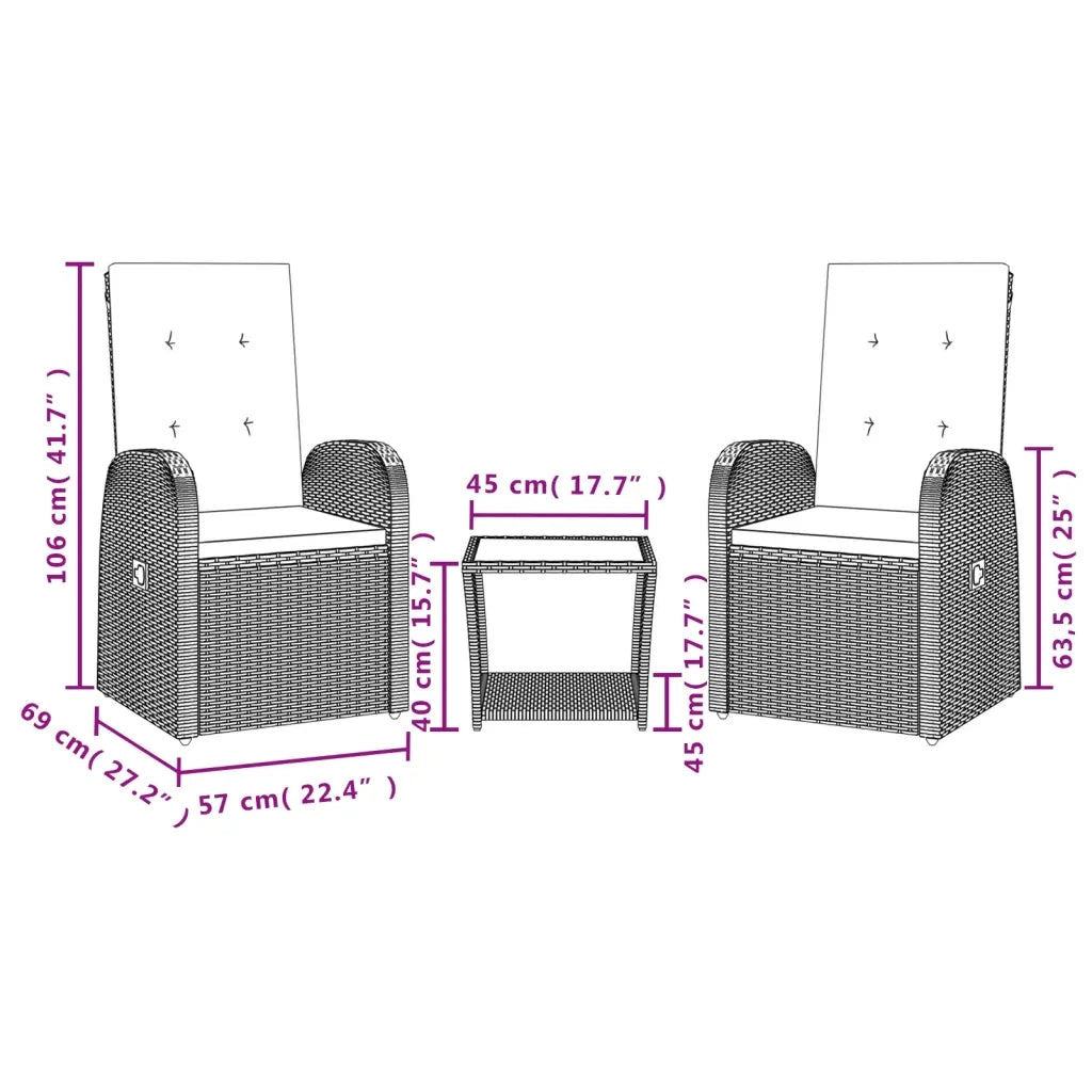 Set da Pranzo da Giardino 3 pz con Cuscini in Polyrattan Grigio 3277607