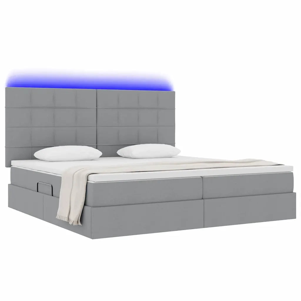 Letto con contenitore e LED con led Grigio chiaro 200 x 200 cm