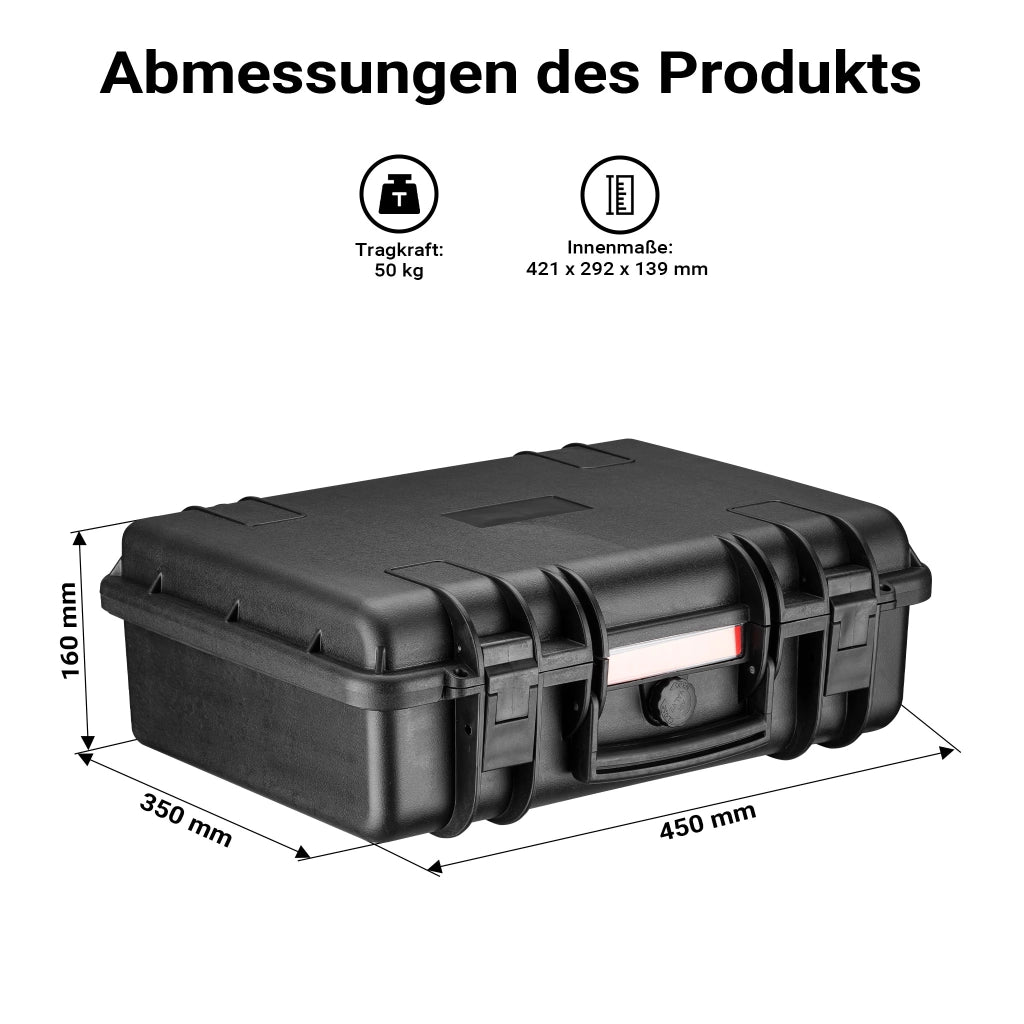 Valigetta universale 45 x 35 x 16 cm, custodia rigida impermeabile con inserto in schiuma
