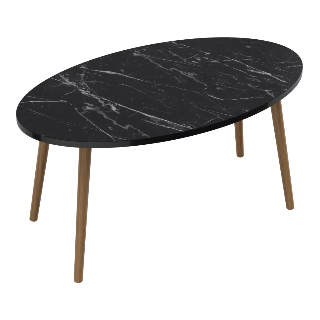 Tavolino Basso da caffè 'Sindal' (AxLxP) 41 x 90 x 50 cm Tavolino da Salotto con Gambe in Legno e Piano Ovale - Marmo