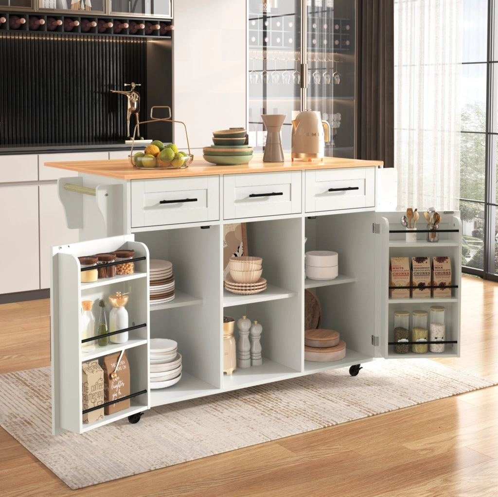 Mobile cucina multifunzione con piano ribaltabile 139x46(71)x91;5 cm; bianco in MDF