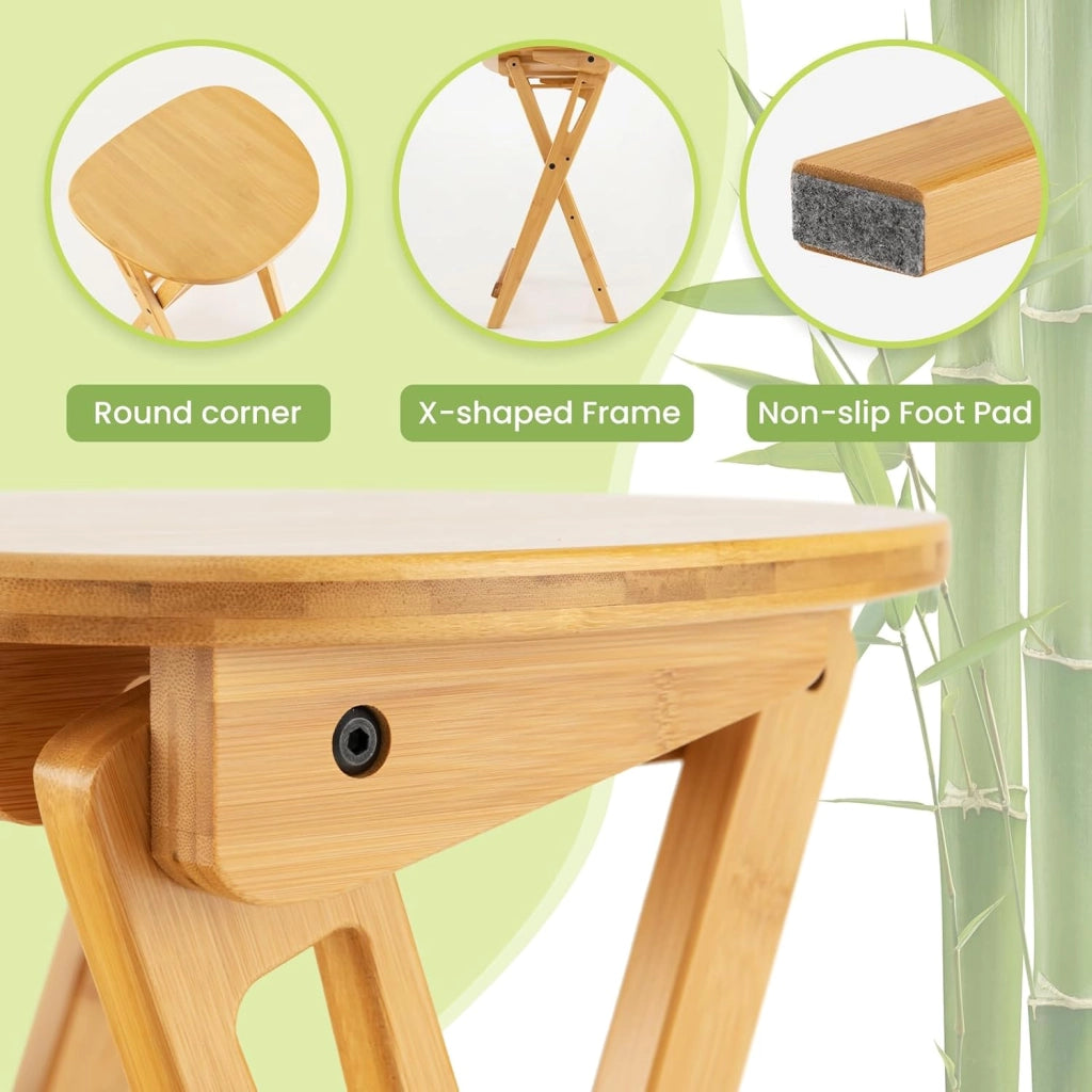 Sgabello da Bar Pieghevole in Bambù con Poggiapiedi Ergonomico, Set di 2 Sedie Confortevole Per Bar,Soggiorno, Sala da Pranzo, Bar, 36x33x61 cm (non Schienale)