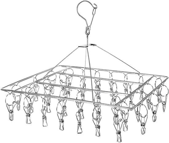 Schiaccianappula per asciugatura con 30 clip in acciaio inossidabile - Pieghevole e resistente al vento per bucato e pannolini