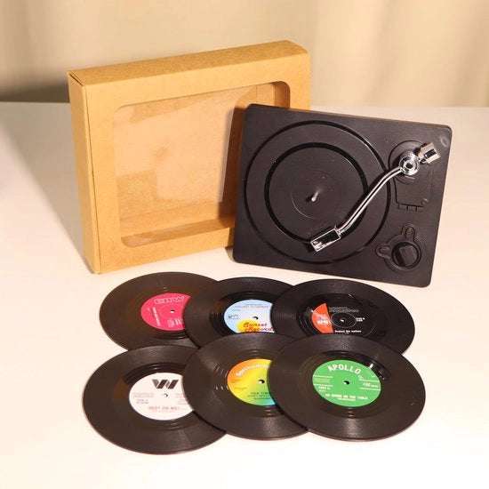 Set di 6 Sottopiani per Disco in Stile Retro con Design Antiscivolo, Adatto per l'Impiego in Bar, Caffè, Casa, Feste, Uffici (Classico, 10,5 cm)