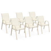 IDMarket - Set di 6 sedie da giardino impilabili in metallo e textilene LYMA beige