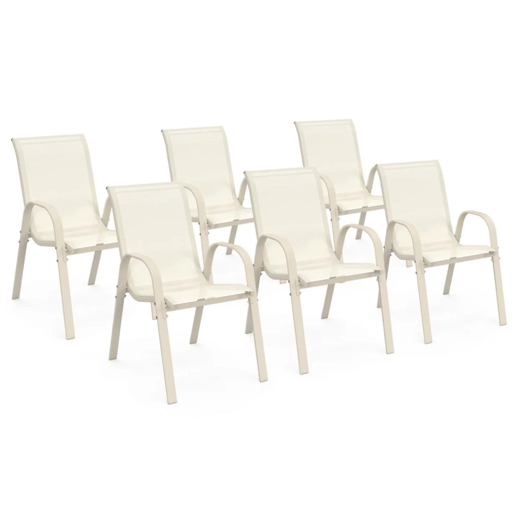 IDMarket - Set di 6 sedie da giardino impilabili in metallo e textilene LYMA beige
