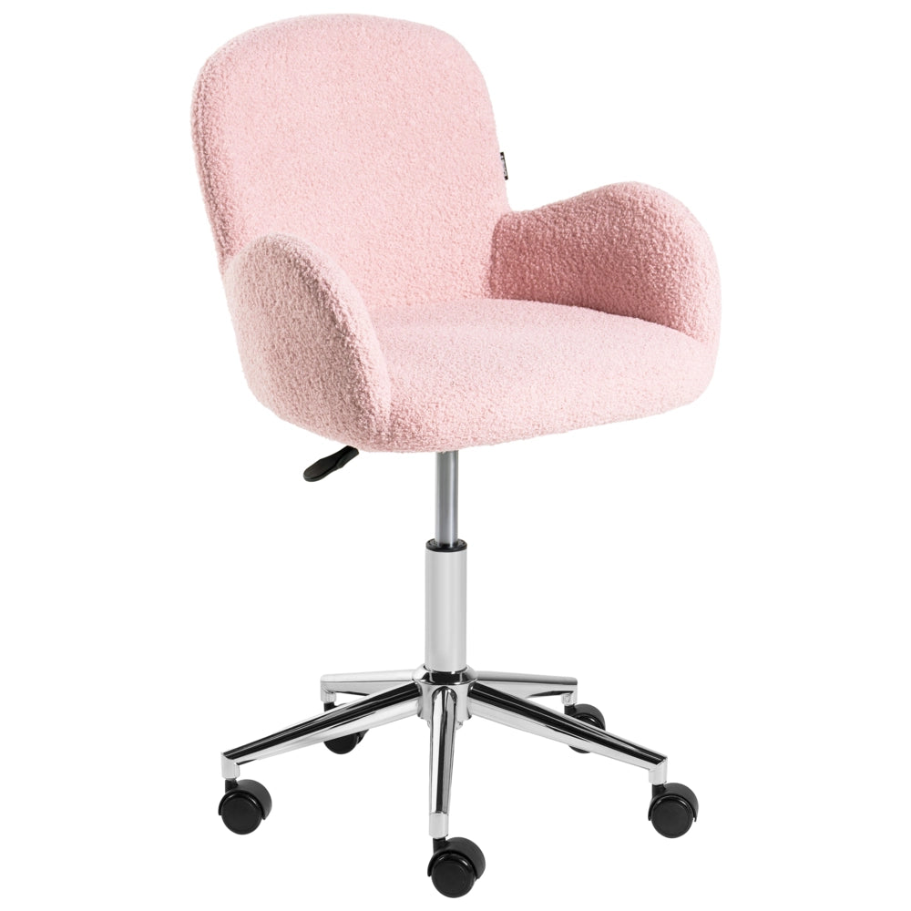 Sedia da ufficio girevole con altezza regolabile in tessuto boucle rosa pastello stile moderno retrò ufficio di casa