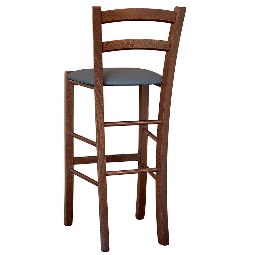 Sgabello venezia in legno noce scuro h 73 con seduta similpelle grigio antracite