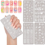 Set di timbri a 4 pezzi - piastre per unghie - acciaio inossidabile - manicure a francese - decorazione per unghie - 12 cm x 6 cm - timbri per unghie