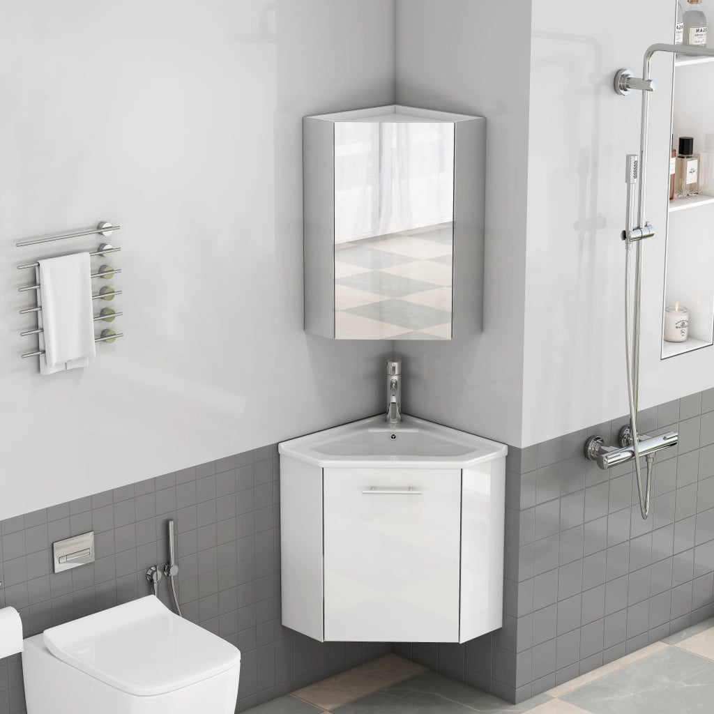 Mobile da bagno angolare con lavabo e pensile specchio - per bagno - MDF - bianco lucido