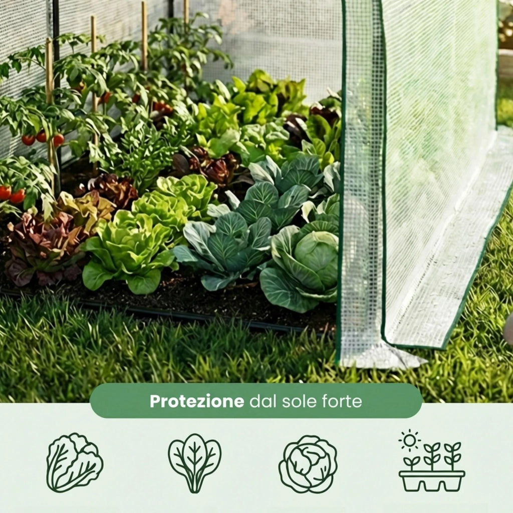 Serra da giardino addossata con struttura in metallo e telo in PE 1 porta 1 finestra Bianco 100x200x210 cm