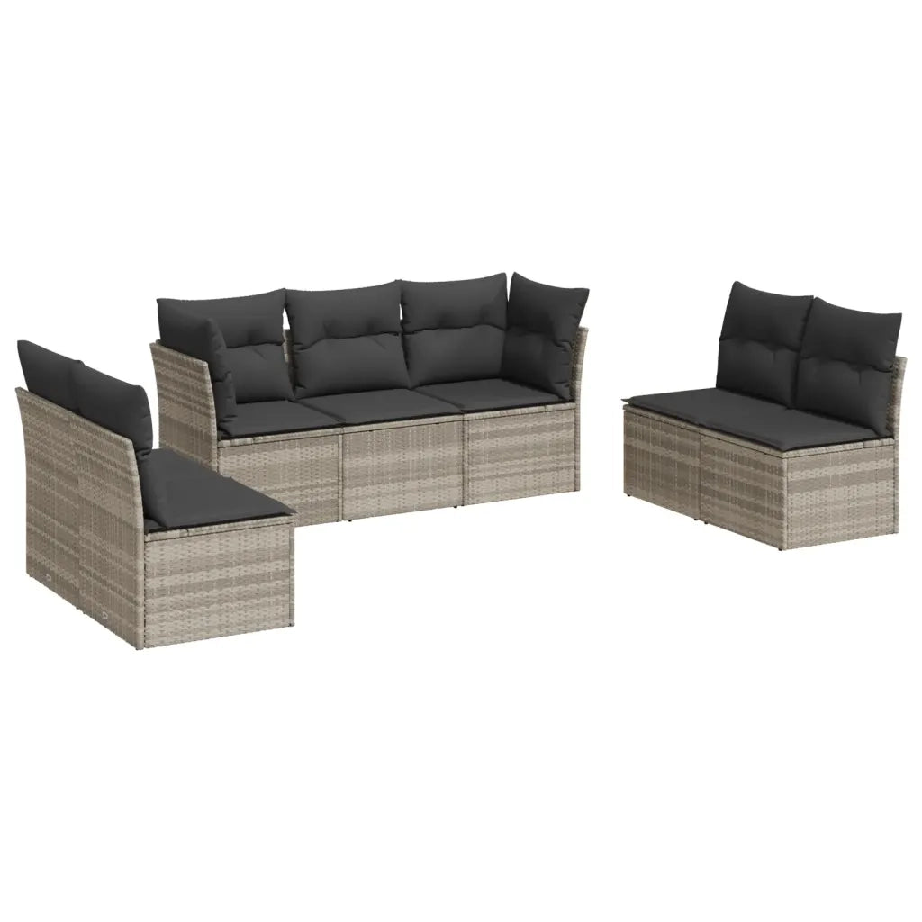 Set Divani da Giardino 7pz con Cuscini Grigio Chiaro Polyrattan
