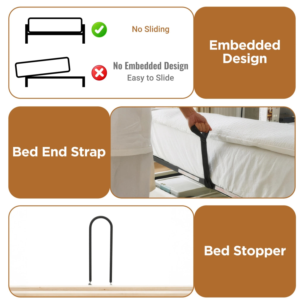 Letto Contenitore 140x190 cm; Letto Matrimoniale - LED; USB; Type-C e Mensole - Beige