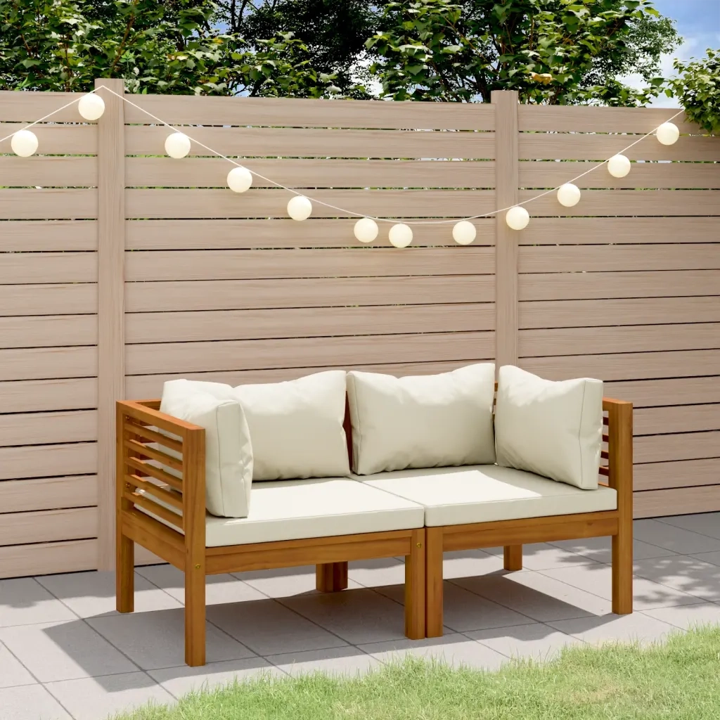Divano da Giardino a 2 Posti con Cuscino-Sofa da Giardino-Divano da esterno Crema Massello Acacia