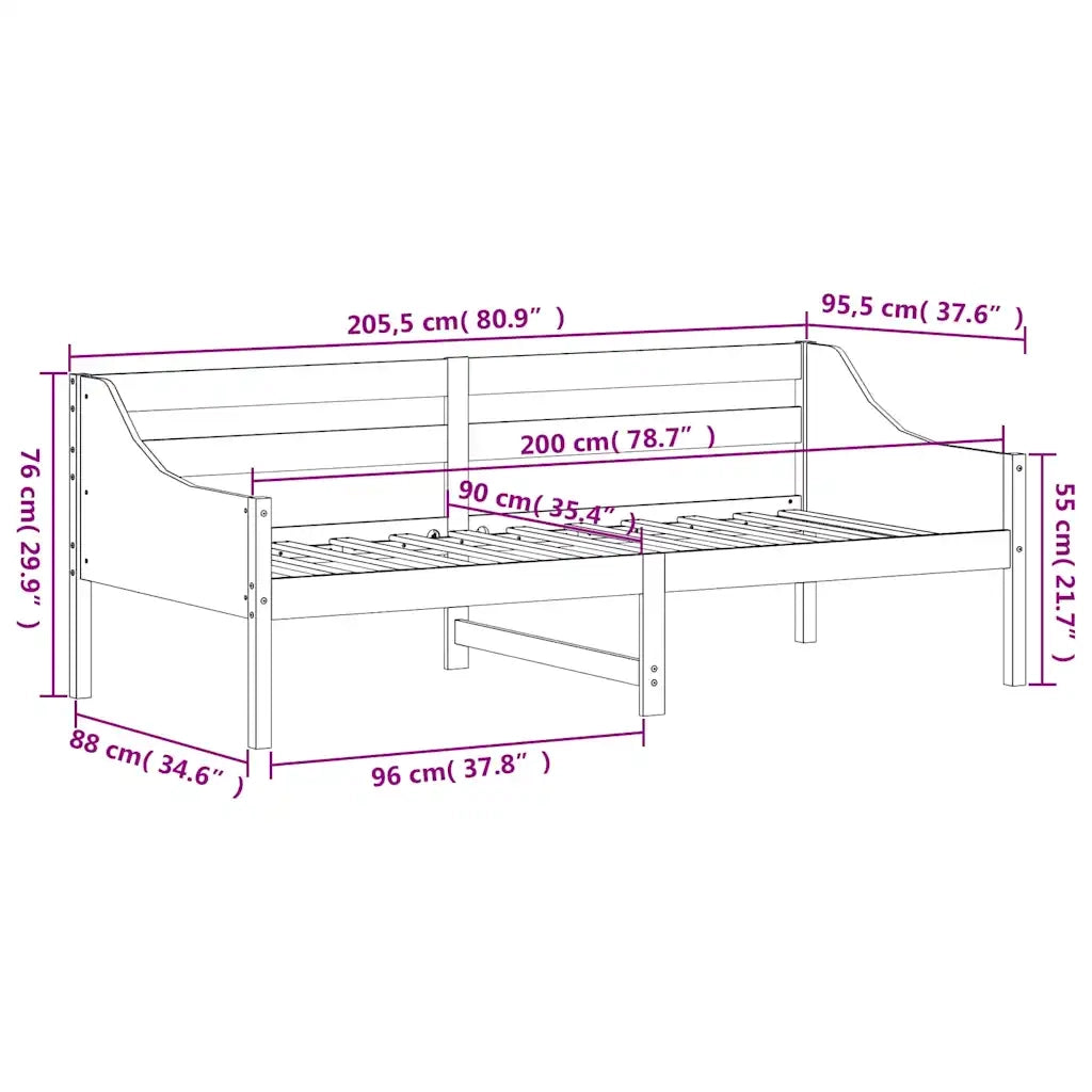 Dormeuse senza Materasso Bianca 90x200 cm Legno Massello Pino 842831