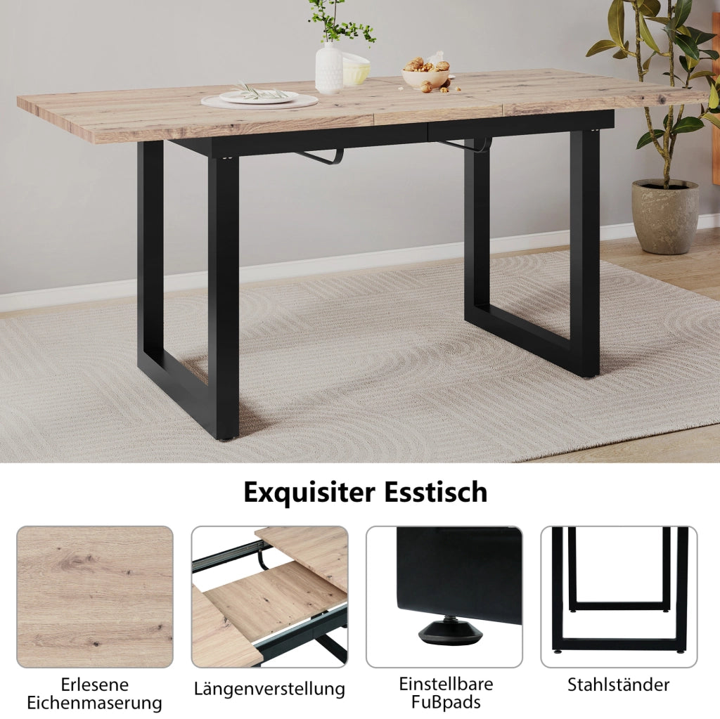 Tavolo da pranzo allungabile stile industriale 140/180 x 80 x 75 cm; nero e naturale; in MDF e metallo
