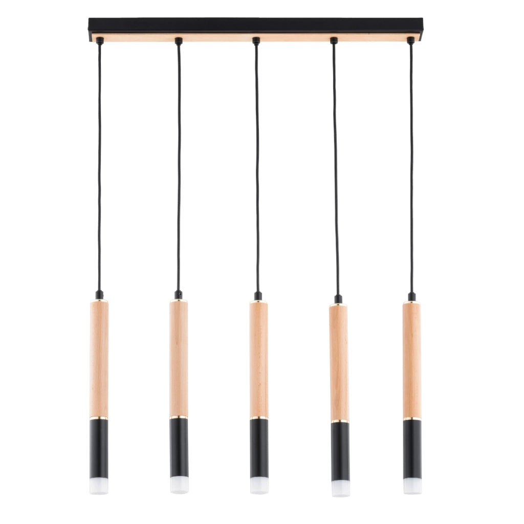 Lampada sospesa moderna RODEO nera/legno chiaro 5xG9 Alfa