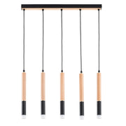 Lampada sospesa moderna RODEO nera/legno chiaro 5xG9 Alfa