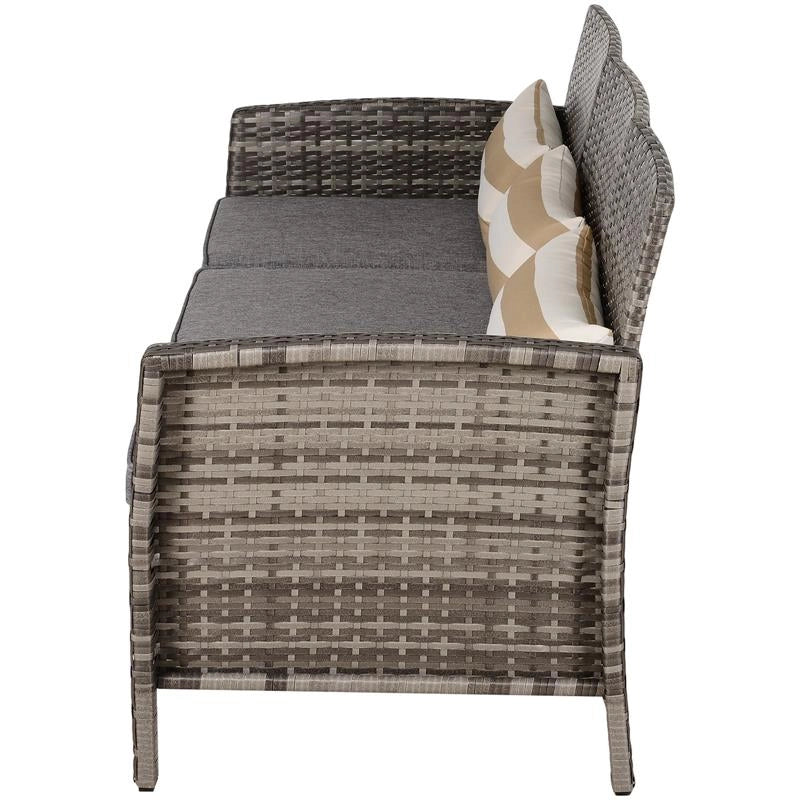 DIVANO 3 POSTI DA ESTERNI IN PE RATTAN CON CUSCINI A RIGHE GRIGIO 173X68X78CM