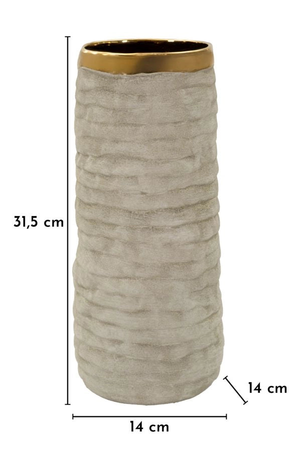 Vaso Lima Open Ø14x31,5 cm in Ceramica Grigio e Oro