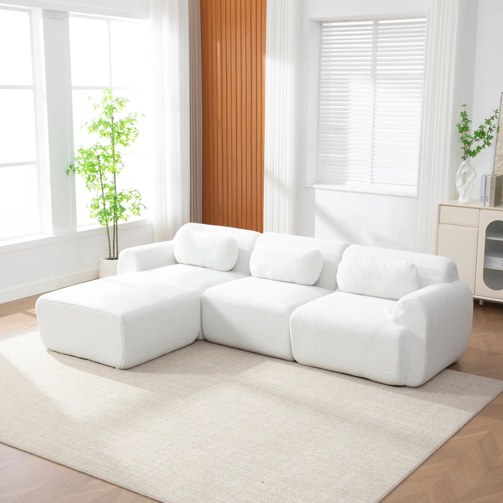 Divano 271x177x71 cm senza montaggio in chenille avorio