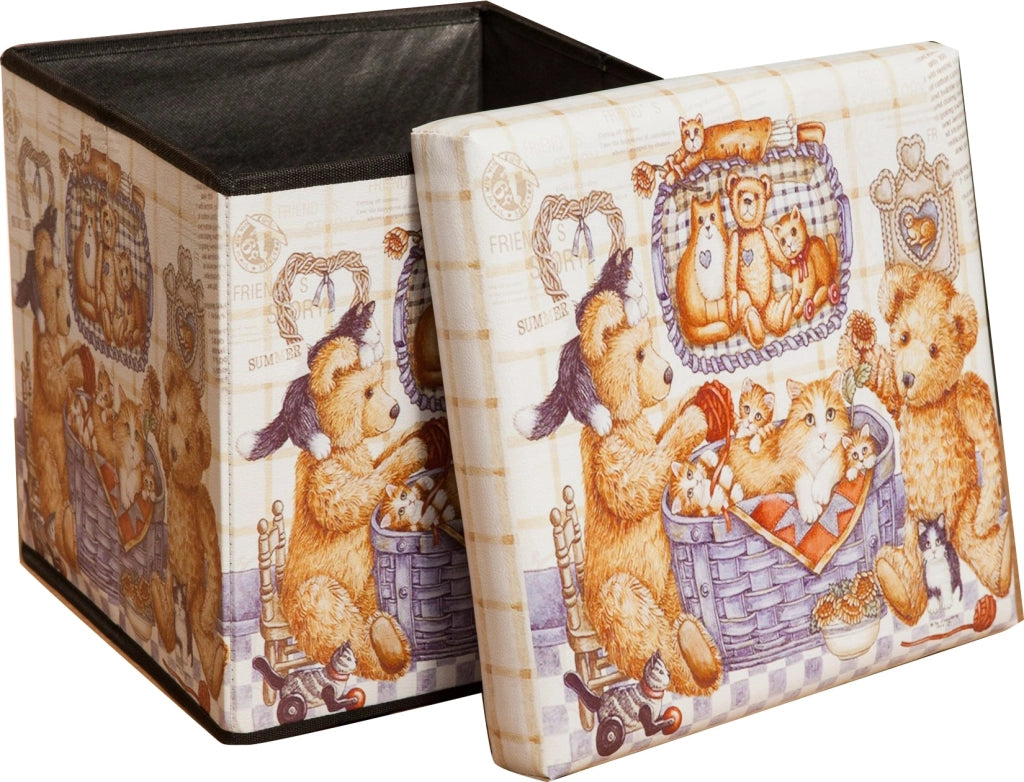 Biscottini Pouf contenitore richiudibile in ecopelle peluche Praticissimo 32x32x32