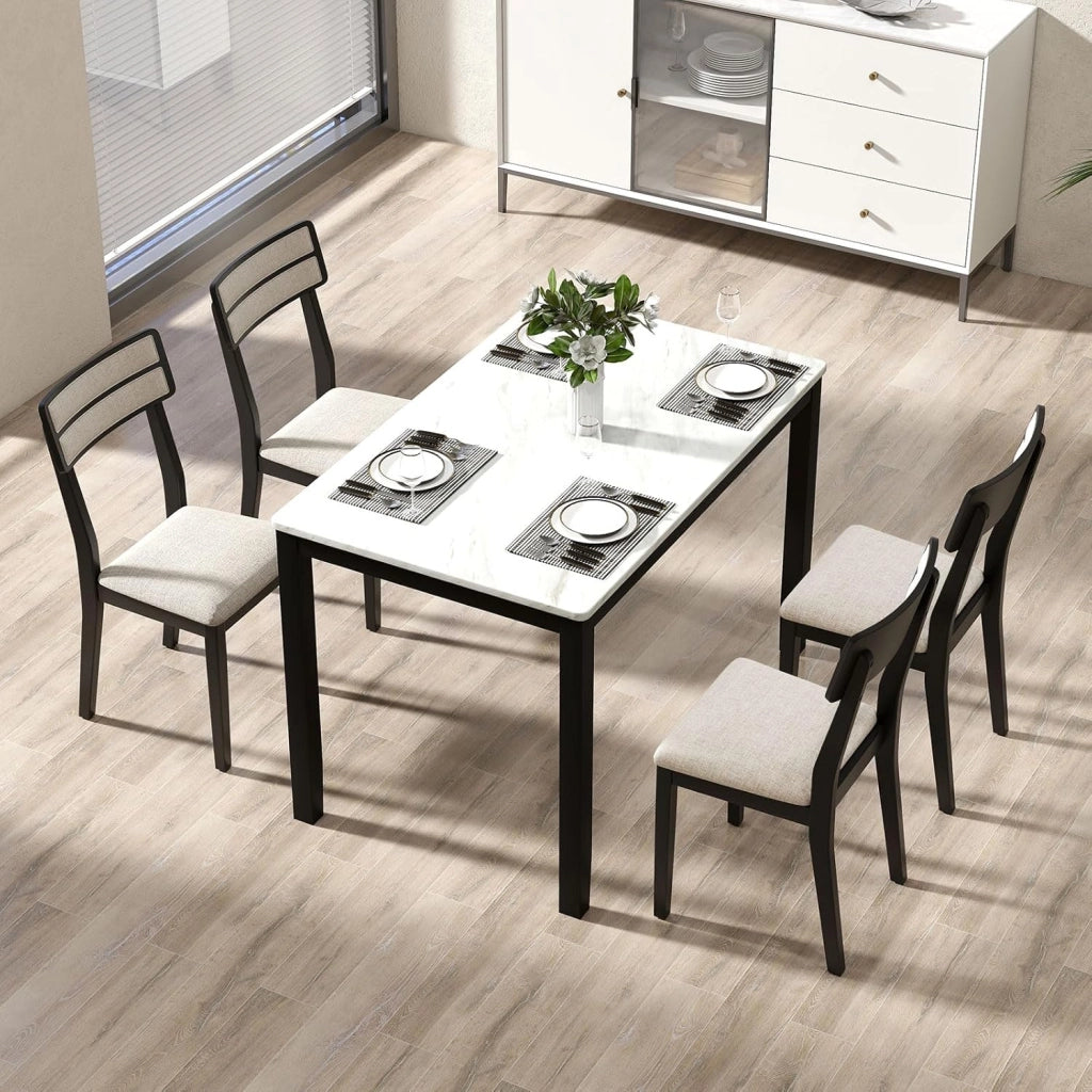 Set di 2 Sedie da Pranzo Moderne, Sedie Cucina in Tessuto con Schienale Inclinato, Gambe in Legno di Gomma e Seduta mbottita, Portata 180 kg, Ideale per Sala da Pranzo, Soggiorno (Nero)