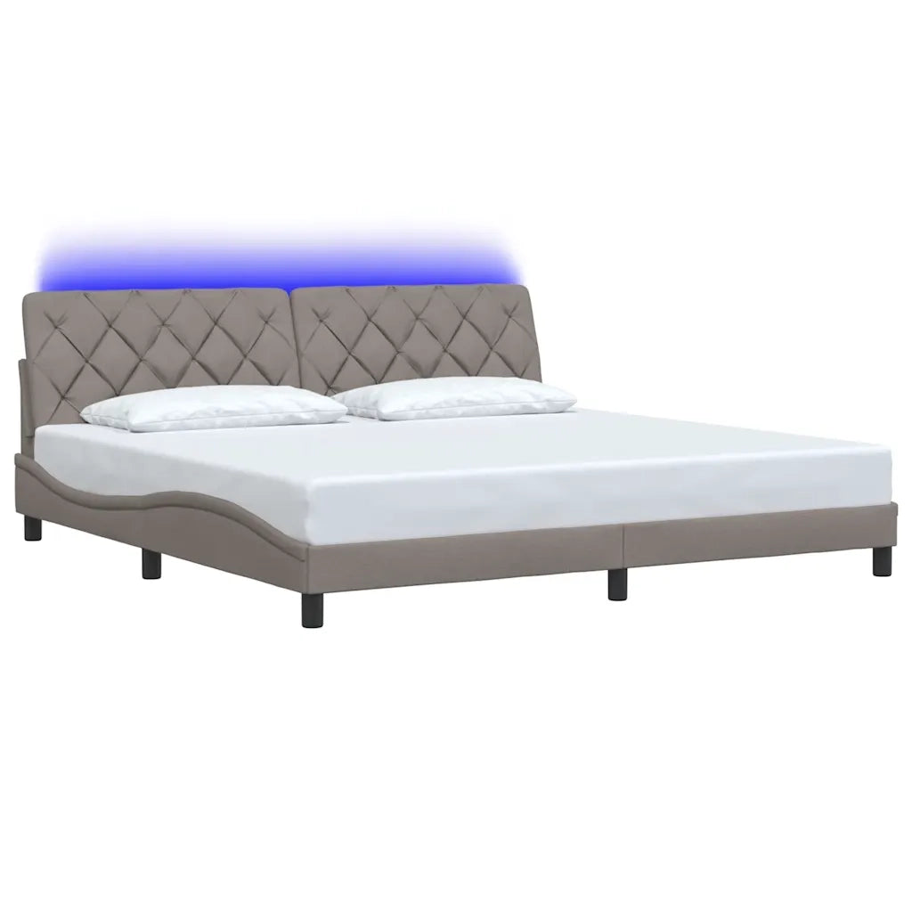 Giroletto con LED senza Materasso-Struttura Letto Tortora 200x200 cm in Tessuto
