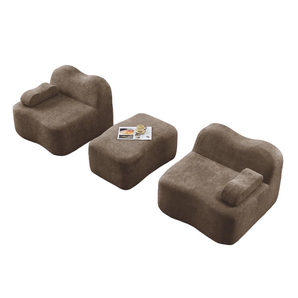 Divano angolare modulare a onde in velluto marrone con pouf collegabile