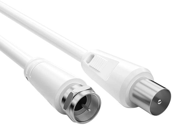 Cavo Coassiale 2m Bianco con F-connector a Stekker RF M per Sistema di Banda Larga - Maggiore Banda di Larga - Percentuale di Errori Ridotta
