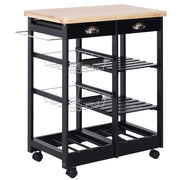 Carro per cucina con 2 cassetti, 2 cestini e 2 ripiani ¨C zephmum ¨C Nero 74x37x76 cm