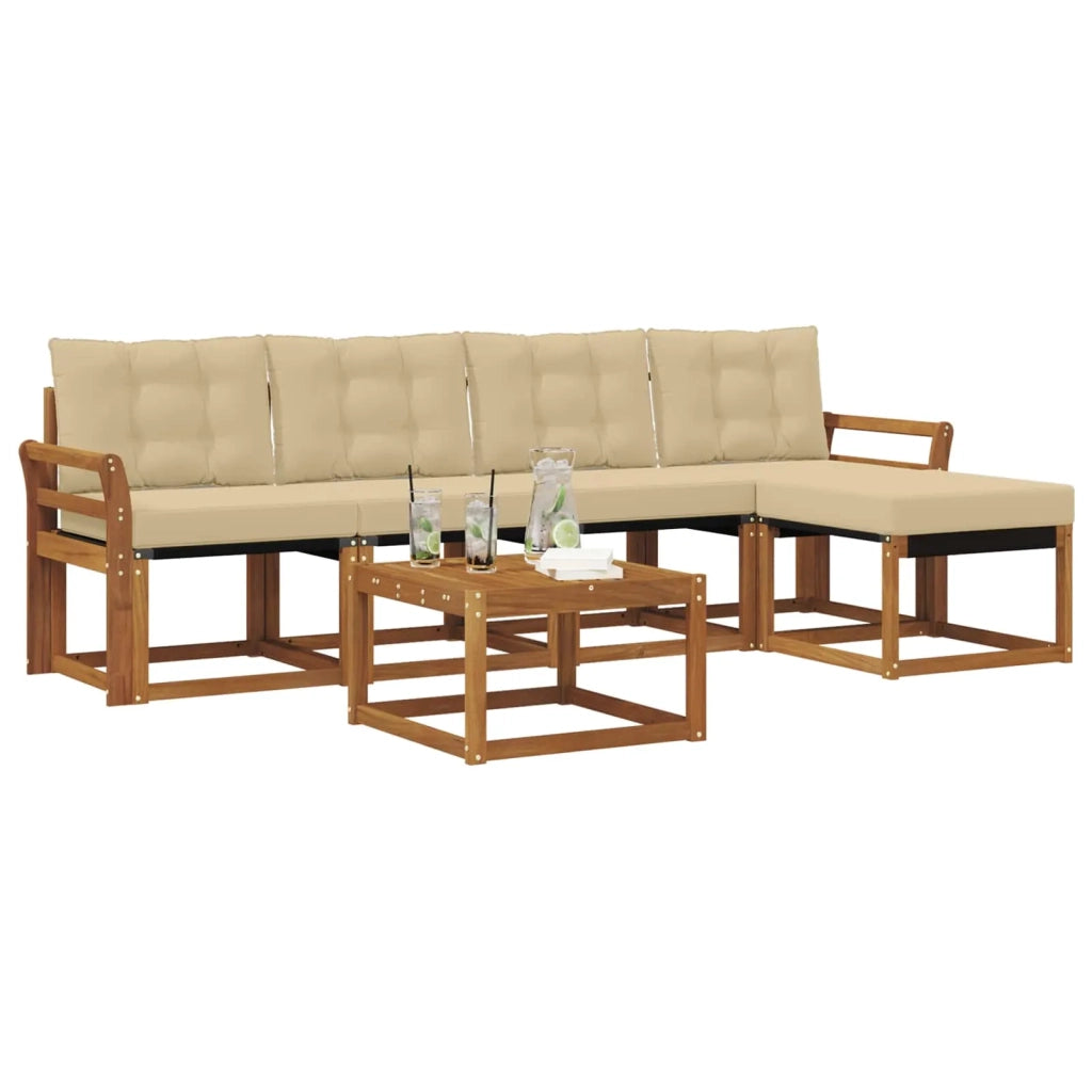 Set di divani da esterno con cuscino 6 pcs Naturale e Beige