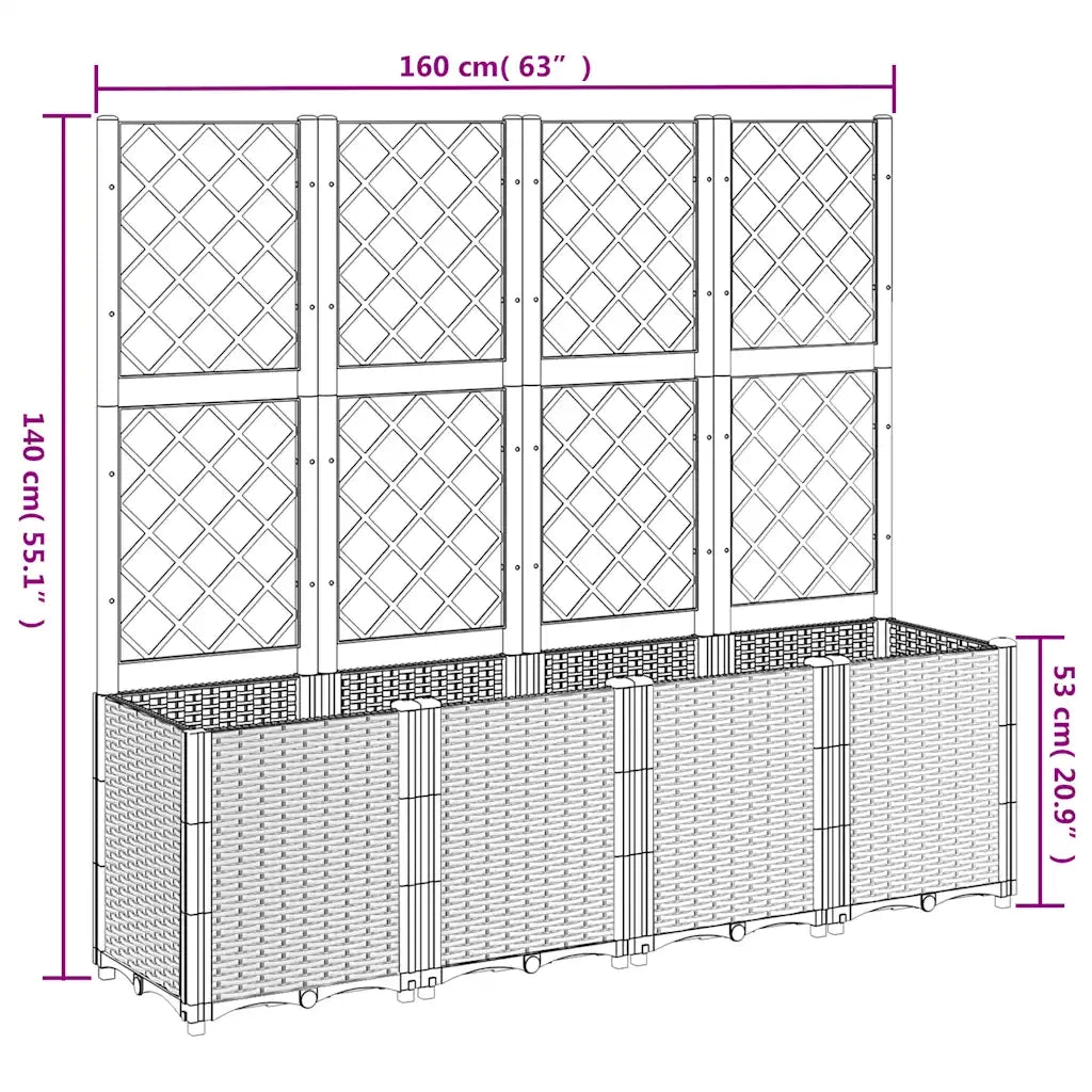 Fioriera Giardino con Traliccio Grigio Blu 160x40x140 cm PP 367871