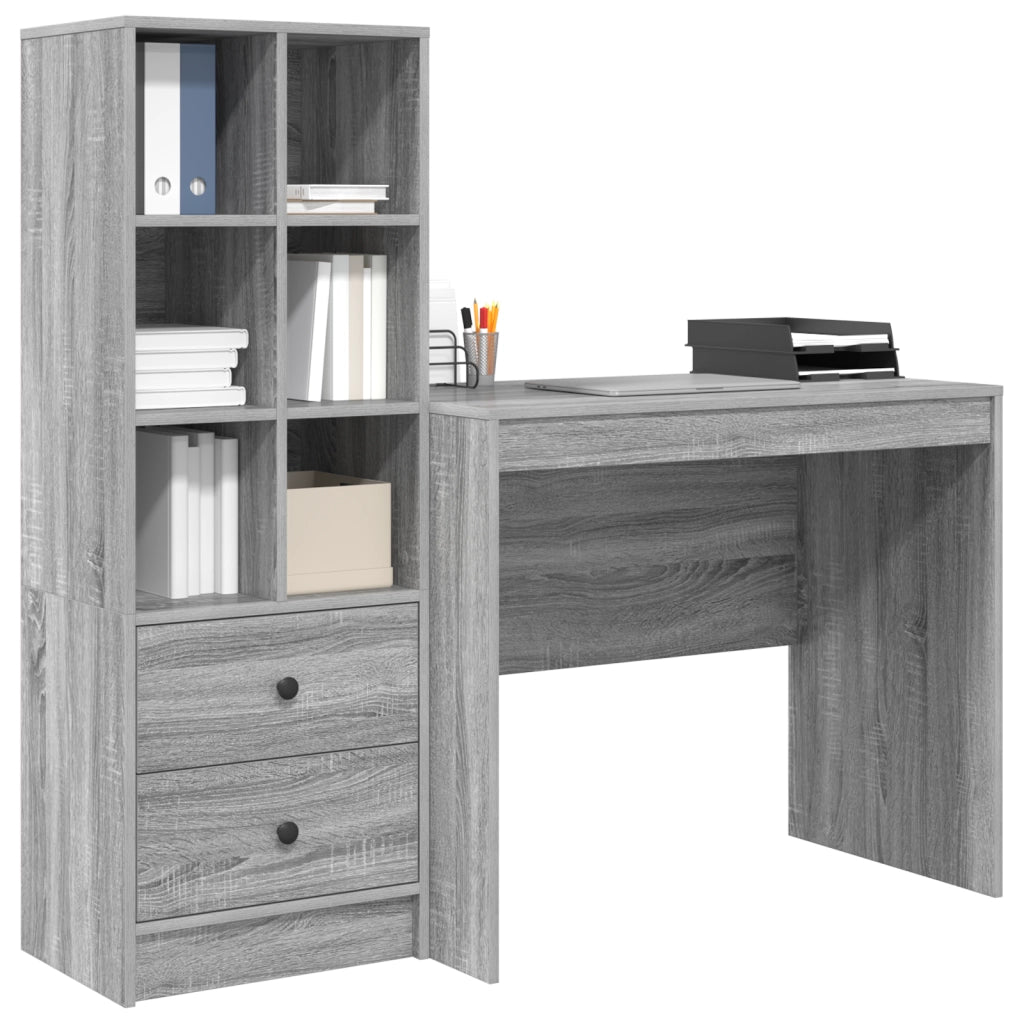 Scrivania con spazio di archiviazione Grigio sonoma Legno ingegnerizzato