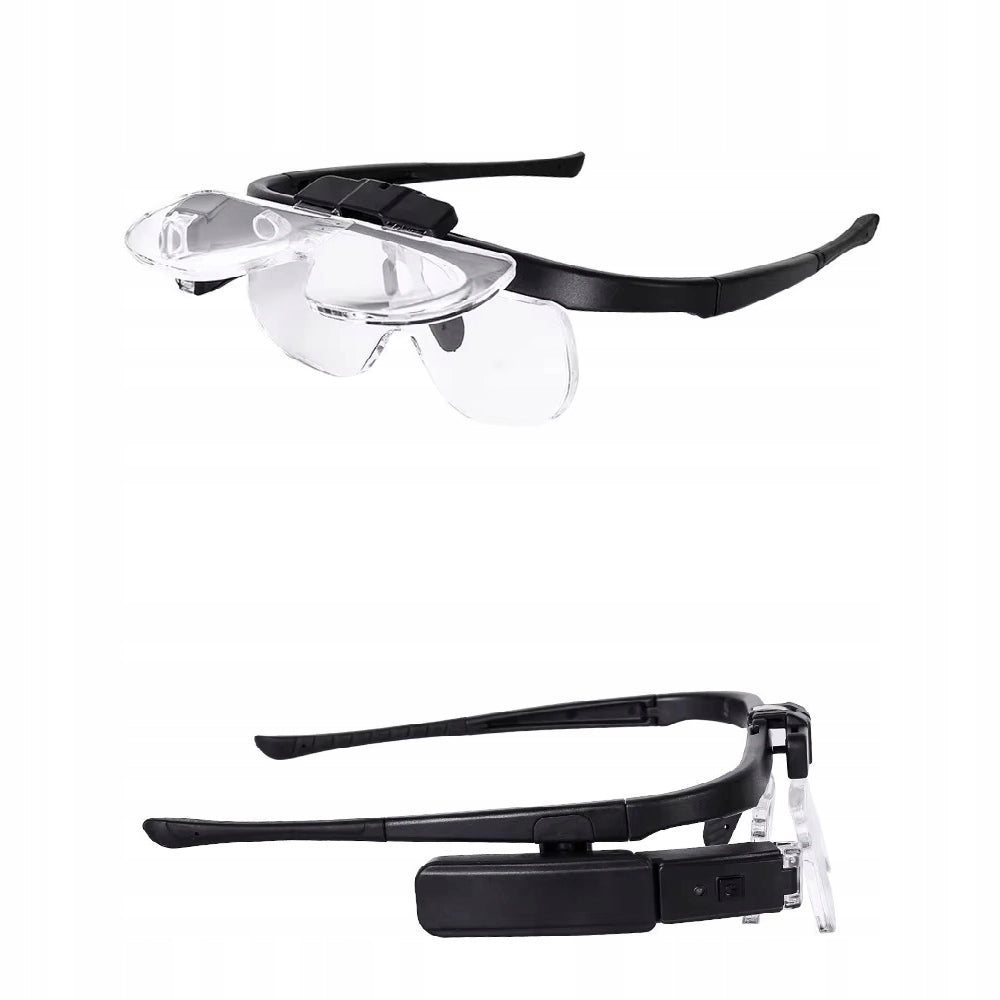 Occhiali Ingrandenti LED OptiView 6in1 – Lenti Intercambiabili 1.5x–4.5x | Illuminazione LED Regolabile | USB