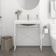 Telaio per Lavabo da Bagno con Lavabo Integrato-Struttura per Lavabo da Bagno Bianco in Ferro 181381