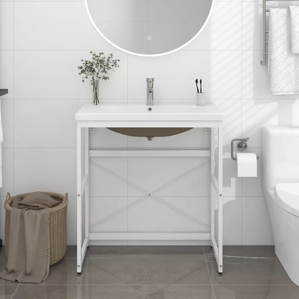 Telaio per Lavabo da Bagno con Lavabo Integrato-Struttura per Lavabo da Bagno Bianco in Ferro 181381