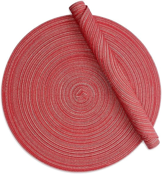Set di tovagliette rotonde da 6 pezzi - Resistente al calore - Tessuto di cotone - Antiscivolo - 38 cm - Ideale per feste e uso quotidiano - Tovaglietta da tavolo