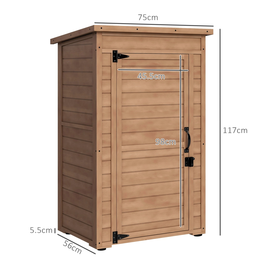 Armadio da Giardino in Legno con Ripiano Regolabile e Catenaccio, 75x56x117cm, Marrone