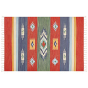 Tappeto Kilim in cotone tessuto a mano reversibile con motivi geometrici e nappe multicolore 140 x 200 cm soggiorno camera da letto