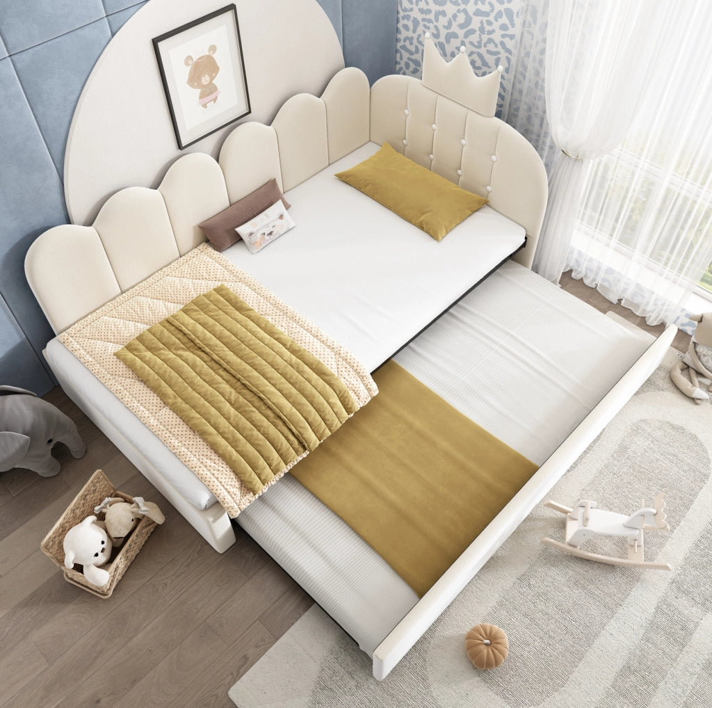 Letto estraibile 90x200 cm con letto inferiore 90x190 cm; velluto beige