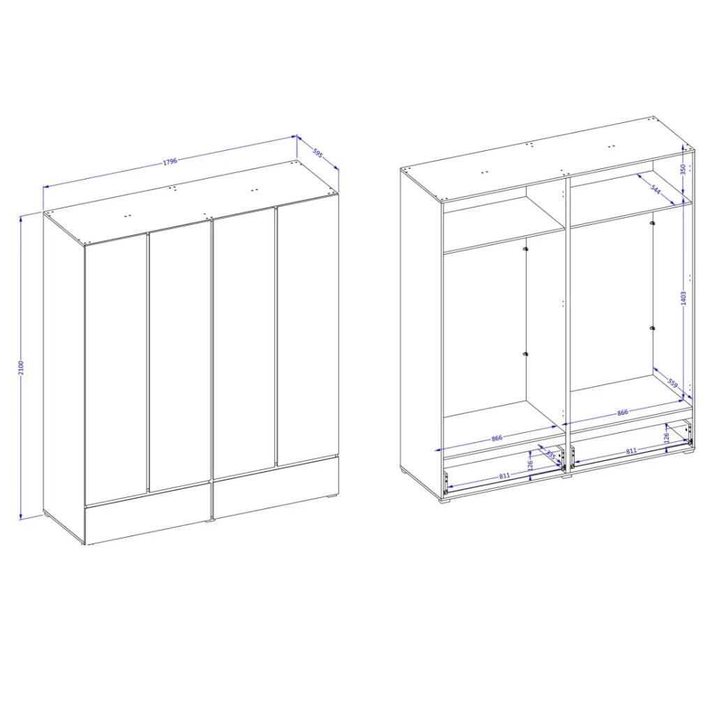 Armadio HAVANA 180 cm – 4 porte e 2 cassetti – Colori bianco e nero – Design moderno e grande capacità