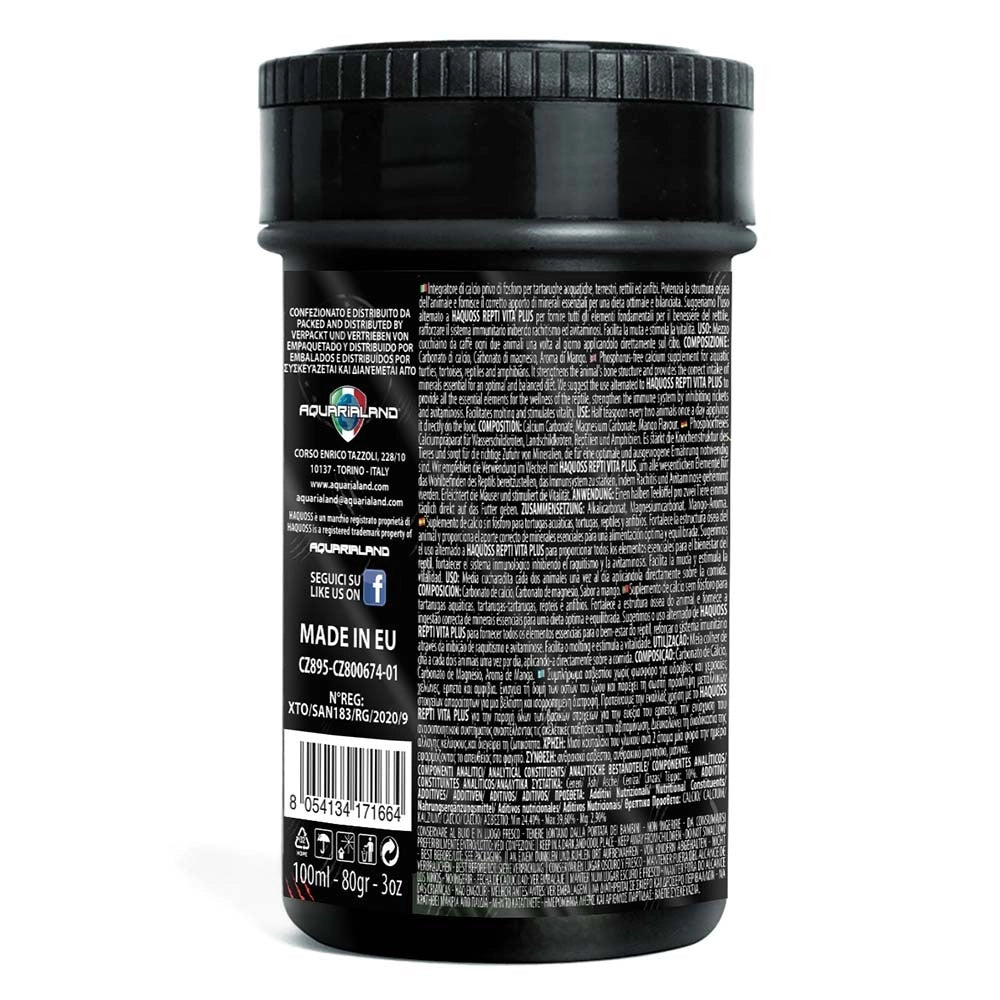 Haquoss Repti Calcium Ultra 100ml/80gr - Puro calcio in polvere (39%) senza vitamina D3