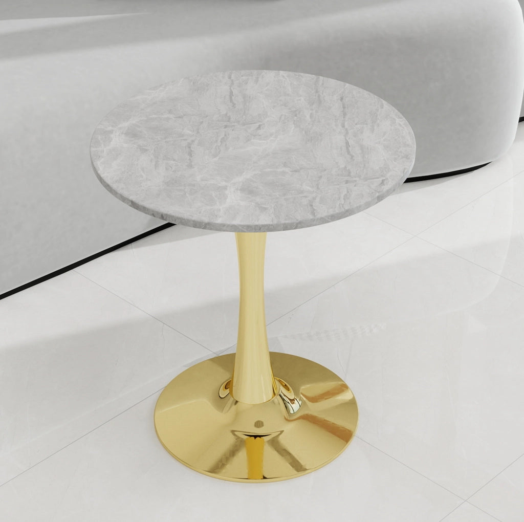 Tavolino da caffè 77.5x77.5x15.5 cm dal design moderno in marmo artificiale dorato