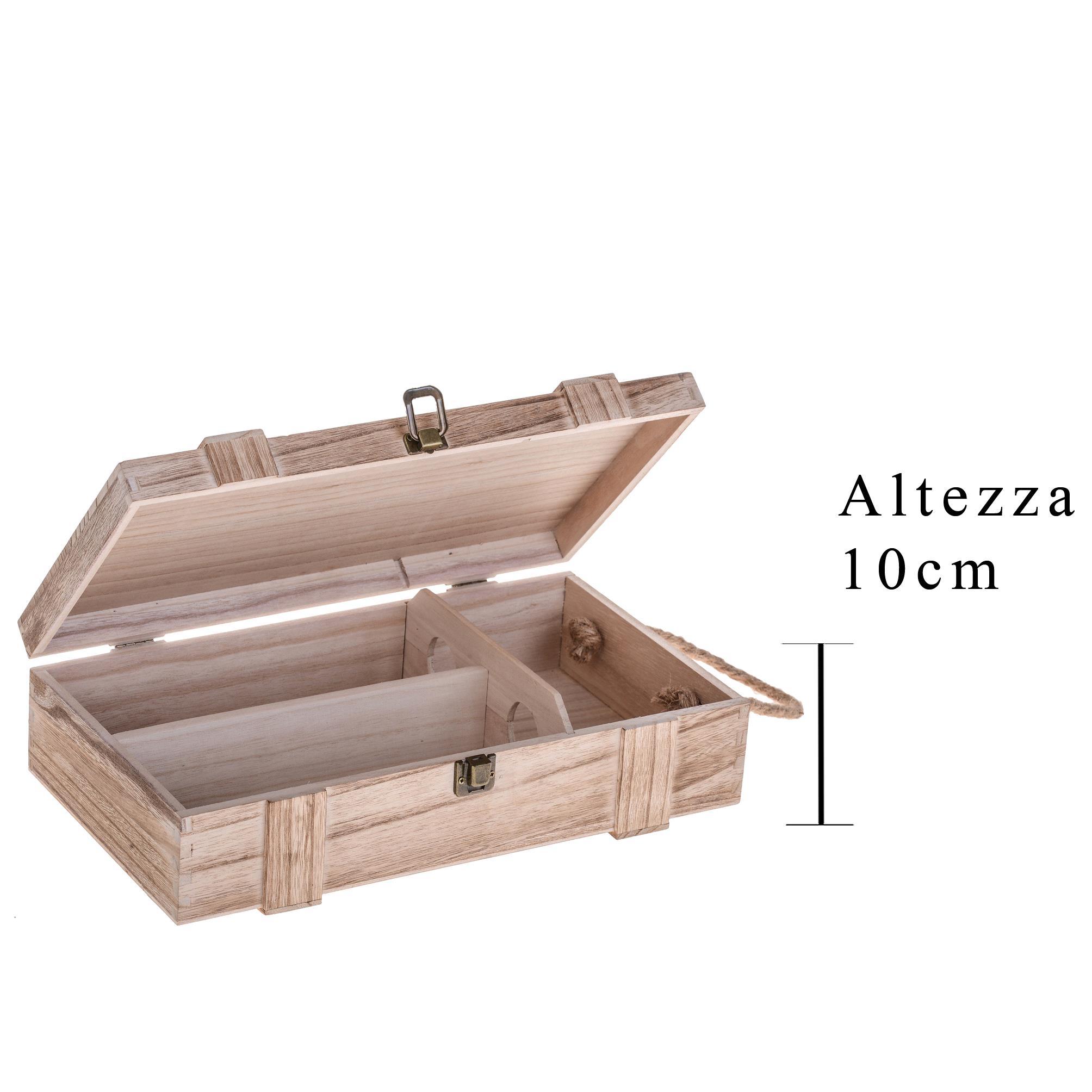 Set 2 Scatole Portabottiglie in Legno con Manico in Corda Altezza 35 cm