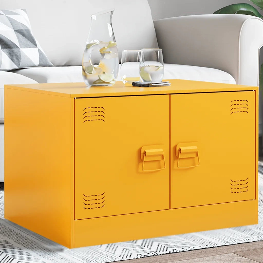 Tavolino da Salotto-Tavolino da soggiorno Giallo Senape 67x50x44 cm in Acciaio