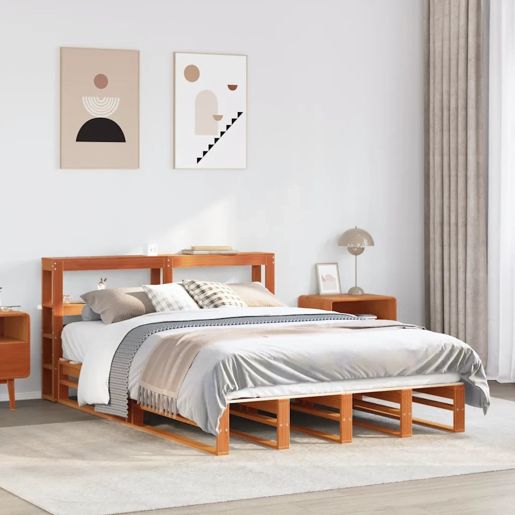vidaXL Giroletto con Testiera Marrone Cera 135x190 cm Massello Pino