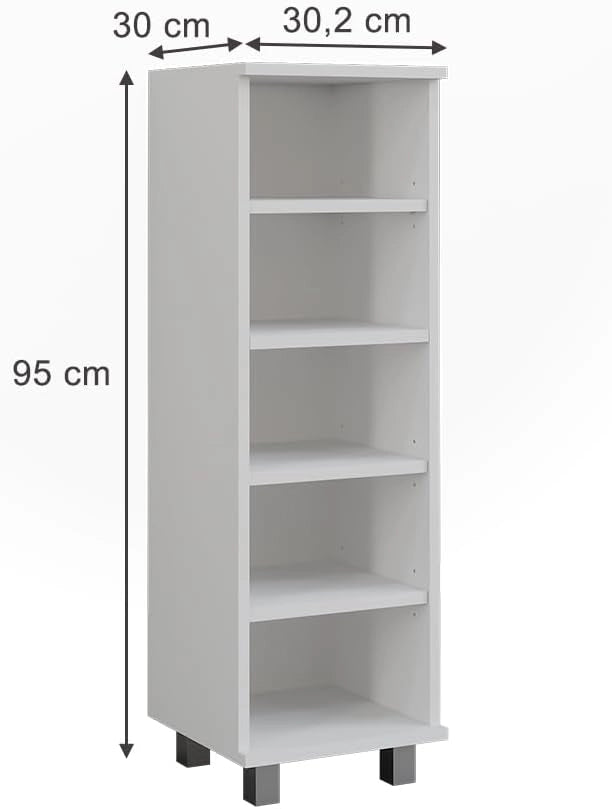 Mobiletto midi Ilias, Bianco, 30.2 x 95 cm con 5 scomparti aperti, con vani a giorno per una conservazione ordinata