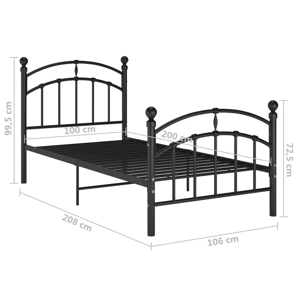 Letto singolo | Letto per adulti | Giroletto Nero in Metallo 100x200 cm